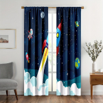 2 tk Multifilmraketi Kardinat Poisid T&uuml;drukud Galaktika Rakett Astronaut Vardatasku Aknakatted Sinine Kardin. 150x166cm