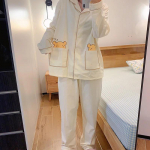 Uued pidžaamad s&uuml;gisesed puhtast puuvillast vabaaja lahtised koduriided naiste pidžaamad kaheosaline komplekt siidist pidžaamad naistele M