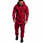 Meeste vabaaja &uuml;hev&auml;rviline fliisist kapuutsiga jumpsuit 2XL veinipunane v&auml;rv