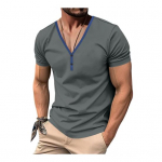 Meeste suvine T-s&auml;rk l&uuml;hikeste varrukatega, n&ouml;&ouml;pidega V-kaelus, kontrastset v&auml;rvi Slim Fit vabaaja pullover, keskmise pikkusega topp v&auml;lispordiks M hall