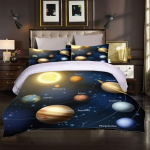 Kosmiline P&auml;ikeses&uuml;steemi Planeet 3D Voodipesu Komplekt Lastele Poistele T&uuml;drukutele Tekikott Komplekt 1 Tekikott Ja 2 Padjap&uuml;&uuml;ri Pehme &Uuml;he- ja Kahekohaline W90xL190cm white