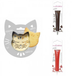 Kit pour biscuit en relief Chat + 2 Stylos au chocolat marron et rouge