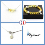 Pierres et Min&eacute;raux. Parure Bracelet Collier perles Citrine + Howlite 8 mm. Chaine en acier Taille personnalisable.
