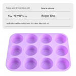 12-osaline kuumakindel silikoonist muffini- ja koogivormide komplekt k&uuml;psetamiseks American Standard (FDA), 12 pieces lilla