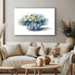 Moodne l&otilde;uendimaal &ndash; klaaspudel valgete lilledega, m&auml;hitud l&otilde;uendimaal elutuppa, minimalistlik stiil, siseruumide seinakunst, kohviku seinakunst 20x30cm