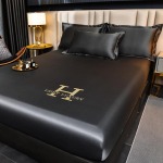 Kvaliteetne satiinist pingulduslinik kummiribaga &Uuml;hev&auml;rviline siidine voodilina Sile libisemiskindel madratsikate Voodikatted Voodipesu 2xPillowcase 48x74cm black