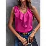 VEZFAA Naiste mood vabaaja suvekevadine &uuml;hev&auml;rviline printimine Varrukateta V-kaelusega pluusid ja s&auml;rgid S roosa