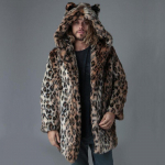 S&uuml;gisel ja talvel uus meeste karusnaha mantel Leopard mustriga keskmise pikkusega mantel meeste soe ja paksendatud tuulejakk vabaaja 6XL