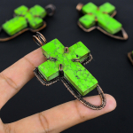 Green Turquoise Handmade Copper Wire Wrapped Cross Pendant 3.1 e5y86
