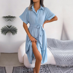 Naiste uus kevadsuvi vabaaja vaba &uuml;hev&auml;rviline pitsiline s&auml;rk seelik rev kaelusega n&ouml;&ouml;biga kleit L