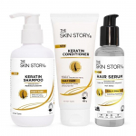 The Skin Story Keratin Shampoo Conditioner UV Protection Hair Serum combo kit pack | Repairs, Nourishes, & Tames Frizz| For All Types Hair