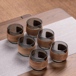 6 tk kuumakindlast klaasist teetasside komplekt 150 ml Kodu kohvi espresso kruus p&otilde;letusvastase puidust hoidjaga Kungfu tee meistri komplekt 150ml hall