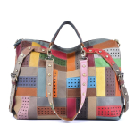 Ehtsast nahast crossbody kott naistele v&auml;rviline triibuline muster suure mahutavusega ainulaadne &otilde;lakontrast poekott gray