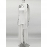 LYRIA Moodne paelaga &otilde;lapaelteta kleit Naiselik elegantne &uuml;hev&auml;rviline varrukateta v&otilde;rk Ranna puhkus Pikk kleit Kevad Uus Naiste kleit M valge