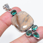 Natural Fossil Coral, Diopside 925 Sterling Silver Jewelry Pendant 2.56 f5h00