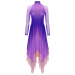 Naiste l&uuml;&uuml;riline tantsukleit, gradient, pikkade varrukatega, v&otilde;rkkangas, ebakorrap&auml;rane alumine &auml;&auml;r, iluuisutamise esitus&uuml;ks&uuml;lik L lavendel