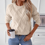 Naiste avara &uuml;mara kaelusega pullover teemanttekstuuriga silmkoeline sviiter pikkade varrukatega topid S