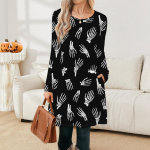 Naiste vabaaja mood pikkade varrukatega Halloweeni graafikaga tr&uuml;kitud vintage kleidid taskutega XXL