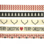 Ruban imprim&eacute; No&euml;l 1m noir et rouge 5 pi&egrave;ces