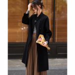 Sishuinianhua Women's Simple Elegant Mid-Length Wool Blend Coat XL