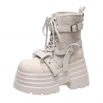 Mood S&uuml;gis Talv Naiste Gladiaator Saapad Paksu Kontsaga Nahast Punk Saapad Pandlaga Mootorrattasaapad Gooti Chelsea Mujer Saapad 10CM 34 beež