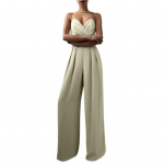 Naiste kombinesoon laia s&auml;&auml;rega k&otilde;rge v&ouml;&ouml;kohaga elegantne s&uuml;gava V-kaelusega seljatu paeltega kombinesoon banketiks M must