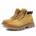 Ehtne Nahk Kollased Retro Meeste Martin Saapad Paksude Taldadega - 2025 K&otilde;rge S&auml;&auml;rega T&ouml;&ouml;saapad Size 43 kollane