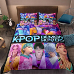 KPop D-Demon Hunters Voodipesukomplekt &Uuml;hekohaline Halloweeni Kost&uuml;&uuml;m Voodipesukomplekt - 2-3 Osaline Tekk Tekikott Padjap&uuml;&uuml;rid US Twin(172x218cm)