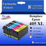 Cartouches d'encre compatibles - T3AZUR - Epson 405/405XL - Pack de 8 - Haute qualit&eacute; - 1100 pages par couleur