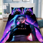 Anime Arcane Voodipesukomplekt 3D Prindiga Lol Jinx T&auml;iskasvanud Poiss T&uuml;druk Magamistoa Kaunistus Tekikott Komplekt &Uuml;he- v&otilde;i Kahekohaline Voodipesu EU Twin(135x200cm) purple