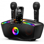 Bluetooth Karaoke masin t&auml;iskasvanutele ja lastele, 80W kaasaskantav k&otilde;lar 2 juhtmevaba mikrofoniga, kaja reguleerimine, toetab USB/AUX/TF-kaarti