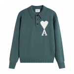 AMI Uus Polo Kraega Kootud Kampsun Jacquard Armastus Meeste Villane Kampsun M