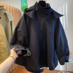 Puuvillane trenchcoat naistele, vabaaja ja mitmek&uuml;lgne, lai ja salendav, s&uuml;gisene, lihtne, kapuutsiga, pikk jakk naistele, tuulejakk XXXXL must