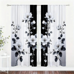 2 tk must-valge stiilis lillemustriga kardinat: sobib magamistubadesse/igap&auml;evaseks kasutamiseks  minimalistlik stiil  l&auml;bipaistev t&uuml;llkardin 100*130 Grommet Top 1pcs