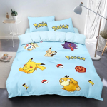 Uus P-Pikachu Voodipesukomplekt Psyduck Tekikott T&uuml;drukud Lapsed T&auml;iskasvanud Kuningas Kingitus Tekikott Tekk Padjap&uuml;&uuml;r 2/3 tk AU Double(180*210cm)3pcs