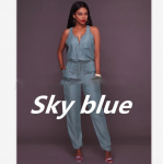 Denim Playsuit Sexy Women Elegantne sinine suvine vabaaja teksap&uuml;kste kombinesoon S taevasinine v&auml;rv