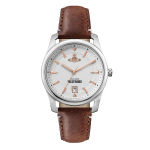 Vivienne Westwood West Queen Kell Kvartsliikumine Ehtne Nahkrihm 40mm Valge sihverplaat Moodne Pruun Nahkrihm Kerge Luksus DWVV185WHBR Regular Watch Box,Brown Strap