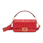 Fendi Baguette Kuldne Logo Reljeefne FF Muster Napa Nahk Ja Lamba Nahk Keskmine &Otilde;la Crossbody K&auml;ekott Naiste k&auml;ekott Punane 8BR600-A72V-F17U7 Basic Set (Bag+Dust Bag)