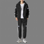 Meeste dressipluusid Vabaaja Jooksudressid Kapuutsiga Spordijakid ja P&uuml;ksid 2-osalised Komplektid Triibuline Hip Hop Jooksmine Spordidress 2XL must