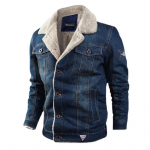 Talvine meeste kaubojakk soe karusnahast vooder Denim paks jope pealismantel Meeste teksa v&auml;lisr&otilde;ivad meeste paks avara krae pluss jakid M