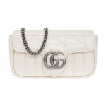 Gucci GG Marmont Mini &otilde;lakott Valge tepitud nahk H&otilde;bedased detailid Kettristiga crossbody kott Naistele &Otilde;htune pidu Igap&auml;evane t&ouml;&ouml;le s&otilde;it 476433-DTD5N-9022 Basic Set (Bag+Dust Bag)