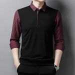 Business Casual Meeste v&otilde;lts kaheosalised polo-s&auml;rgid Kevad-s&uuml;gis vabaaja meeste riided Trend triibulised pikkade varrukatega s&auml;rgid M punane