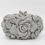 Boutique De FGG Punase Lillega Sidur &Otilde;htukotid Naistele Formaalne Pidulik Kristallsidur K&auml;ekotid Pruudi Teemant Minaudiere Rahakotid Mini Size gray