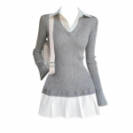 Preppy Style Magusad kaheosalised v&otilde;ltskleidid Naiste 2000. aastate esteetiline vintage minikootud s&auml;rkkleit pikkade varrukatega mood disain vabaajariided S hall