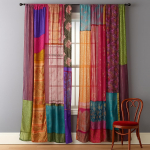 Boho plaatkootud kardin V&auml;rviline Vintage Siidist Saree stiilis Elutoa Akna Dekoor 53x116cm 2pc21x46in