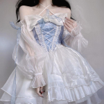 Sinine Lolita Kleit Romantiline Lolita Elegantne Kleit Ebakorrap&auml;rane Cosplay Printsess Puhvis Varrukas Vibu Lilleline V&otilde;rk Fantastilised Haldjakleidid S sinine