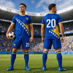 Bosnia jalgpallis&auml;rgi komplekt, Bosnia jalgpallis&auml;rk meestele naistele noortele lastele, Jalgpallif&auml;nni 2-osaline komplekt 2026, Suvine T-s&auml;rgi ja l&uuml;hikeste p&uuml;kste komplekt S
