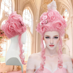 Roosa Kohev K&otilde;rge S&auml;&auml;rega k&otilde;rgekvaliteediline s&uuml;nteetiline parukas | Kuninganna soeng sulgedest lilledega | Parukas kuninganna cosplayks pink