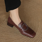 Naiste kingad Retro K&auml;sit&ouml;&ouml;nahast Vabaajajalatsid Ruudukujulise varba disain Madala servaga &Uuml;hed kingad Naiste nahast Mokassiinid Zapatos Mujer 34 must