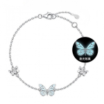 Helenduv liblikuga k&auml;ev&otilde;ru Sterling H&otilde;be Reguleeritav V&otilde;lukehe Ehted Naistele T&uuml;drukutele Romantiline Kingitus S925 Glow-in-the-Dark Butterfly Bracelet gray